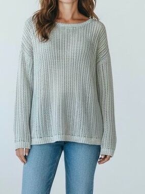 Talbots Open Knit Seafoam Green Cottagecore Coastal Beachy Sweater Chunky Top M